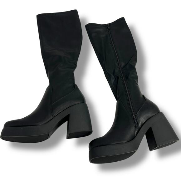 NEW Madden Girl Black Lax Boots Size 5.5 Platform Chunky Tall Stretch Sock Boot - Picture 3 of 8